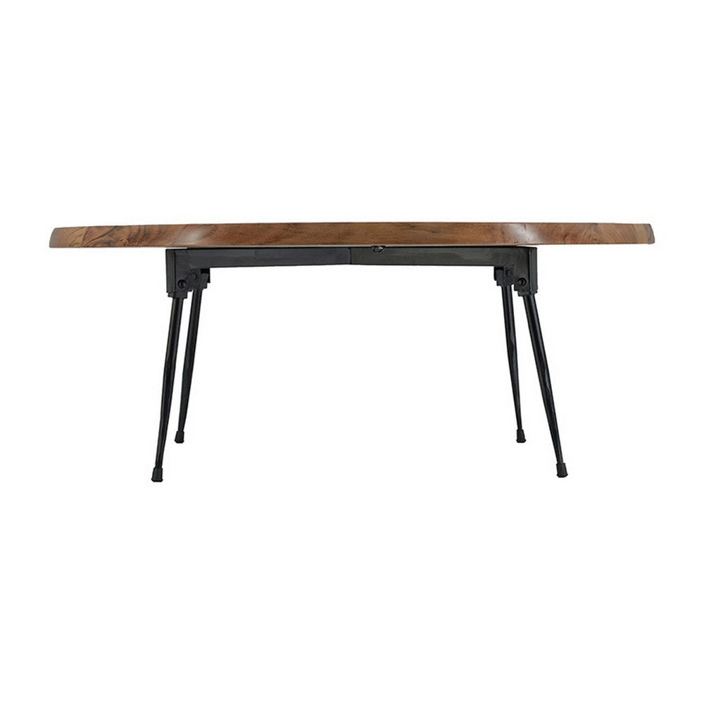 Aji 31 Inch Coffee Table, Oval Acacia Wood Top, Iron Legs, Brown and Black By Casagear Home