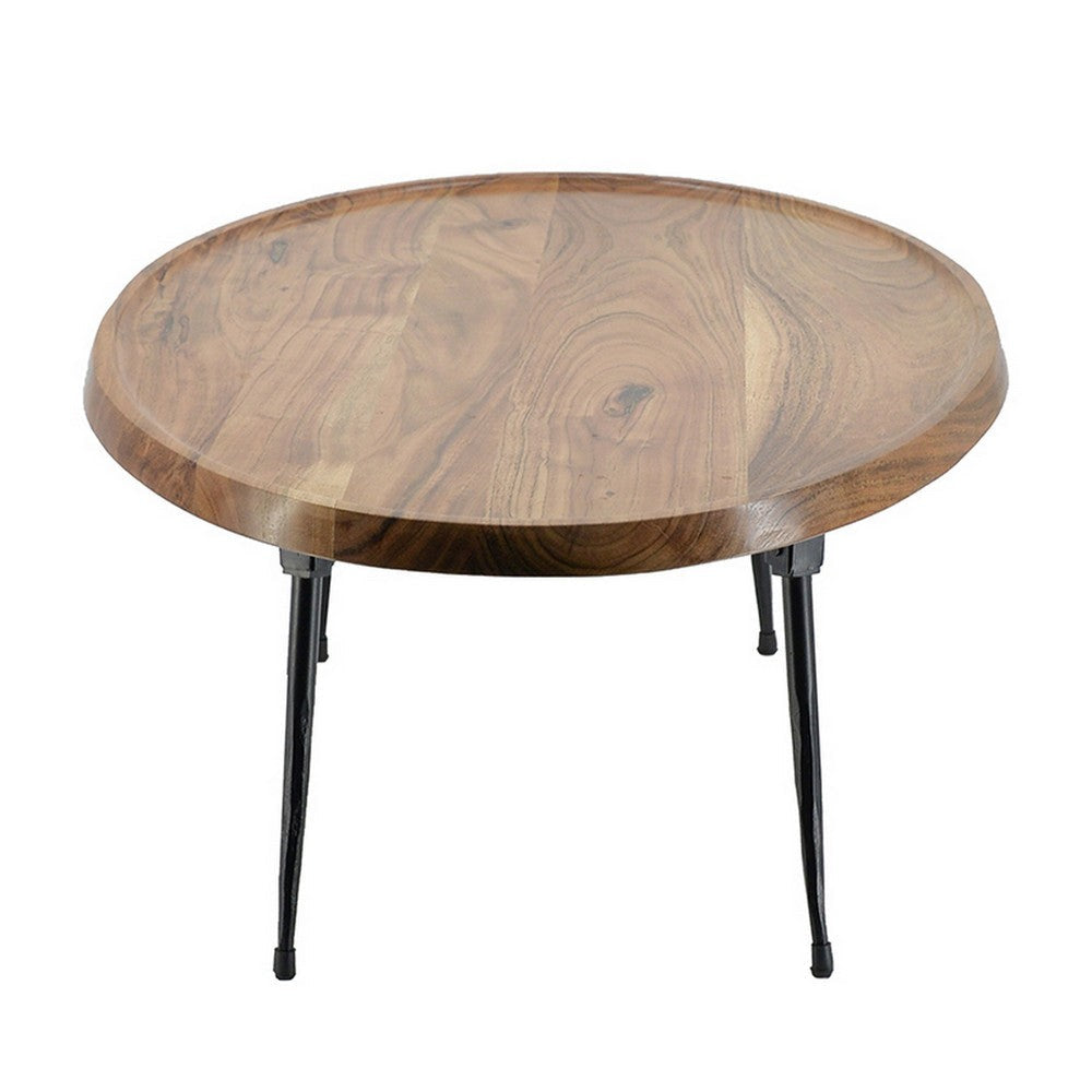 Aji 31 Inch Coffee Table, Oval Acacia Wood Top, Iron Legs, Brown and Black By Casagear Home