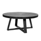 Raj 39 Inch Round Coffee Table, Cross Legs Design, Black Acacia Wood, Iron By Casagear Home