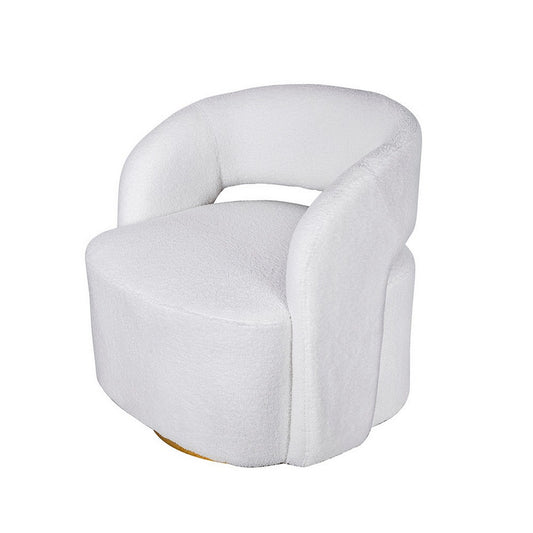 Xion 30 Inch Swivel Accent Chair, White Fabric Upholstery, Gold Iron Base By Casagear Home