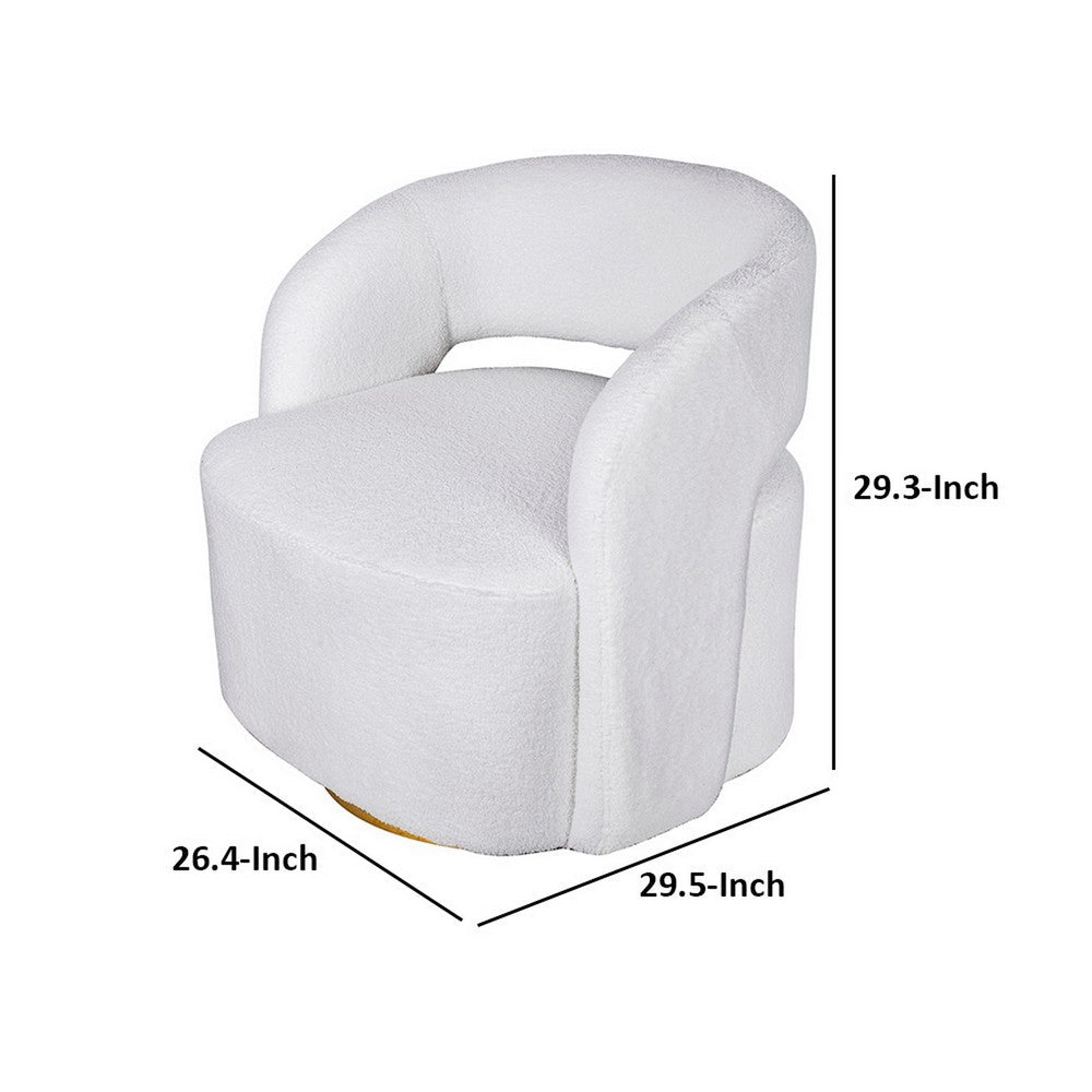 Xion 30 Inch Swivel Accent Chair, White Fabric Upholstery, Gold Iron Base By Casagear Home
