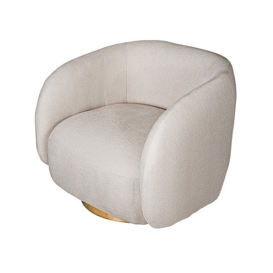 Eros 35 Inch Swivel Accent Chair, Plush White Fabric Upholstery, Gold Base By Casagear Home