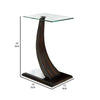 24 Inch Side Table, Curved Panel Base Design, Glass, Dark Brown Wood Finish By Casagear Home