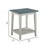 Eleni 24 Inch Side Table, Square Bottom Shelf, Antique White and Teal Wood By Casagear Home