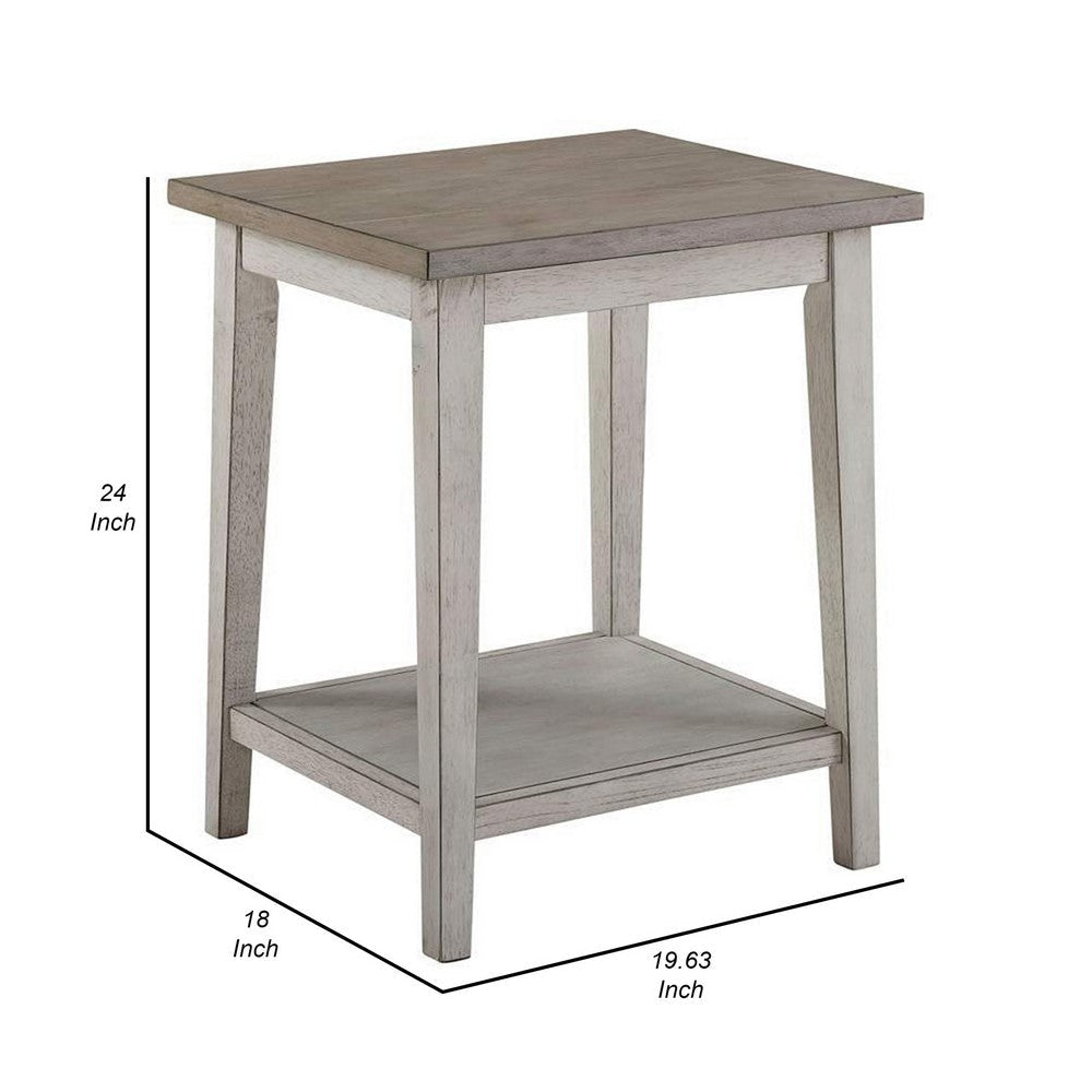 Eleni 24 Inch Side Table, Square Bottom Shelf, Antique White and Gray Wood By Casagear Home