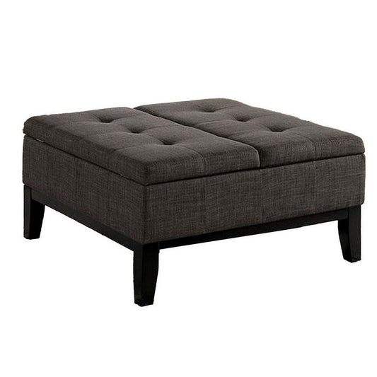 Orin 36 Inch Ottoman, Split Storage Lid, Tufted Dark Gray Upholstery, Wood By Casagear Home