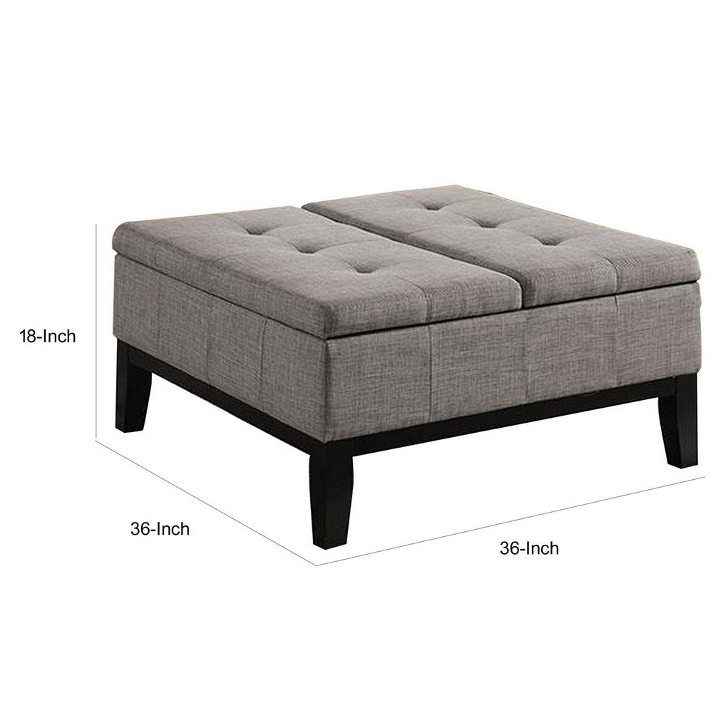 Orin 36 Inch Ottoman, Split Storage Lid, Tufted Light Gray Upholstery, Wood By Casagear Home