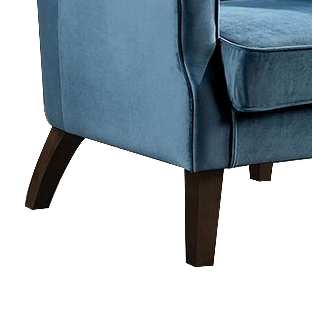 32 Inch Accent Chair, Wingback, Channel Tufted Dark Teal Fabric, Solid Wood By Casagear Home