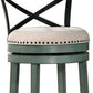 Vesper 27 Inch Swivel Counter Stool Chair Set of 2 Beige Seat Green Wood By Casagear Home BM312143