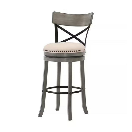Vesper 31 Inch Swivel Barstool Chair Set of 2, Beige Seat, Gray Wood Frame By Casagear Home
