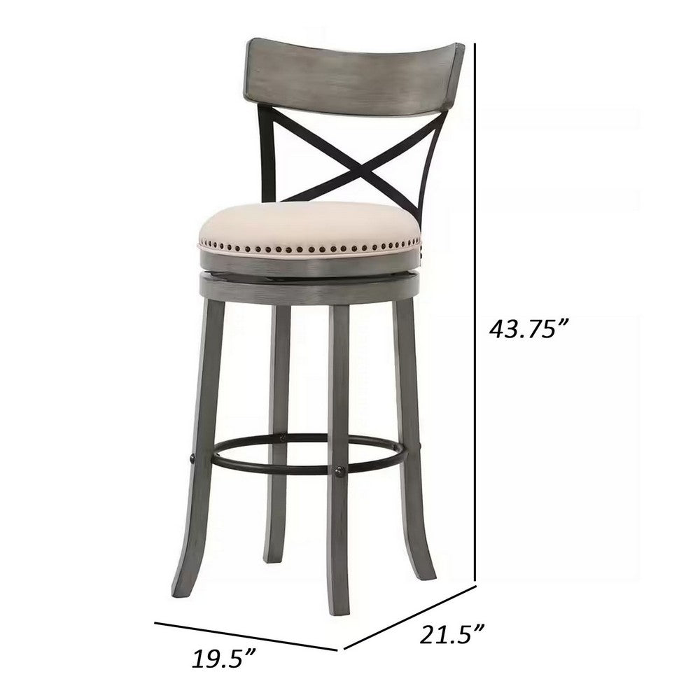 Vesper 31 Inch Swivel Barstool Chair Set of 2, Beige Seat, Gray Wood Frame By Casagear Home