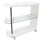 Zaina 42 Inch Modern Bar Table, 3 Shelves, Tempered Glass, White, Chrome By Casagear Home