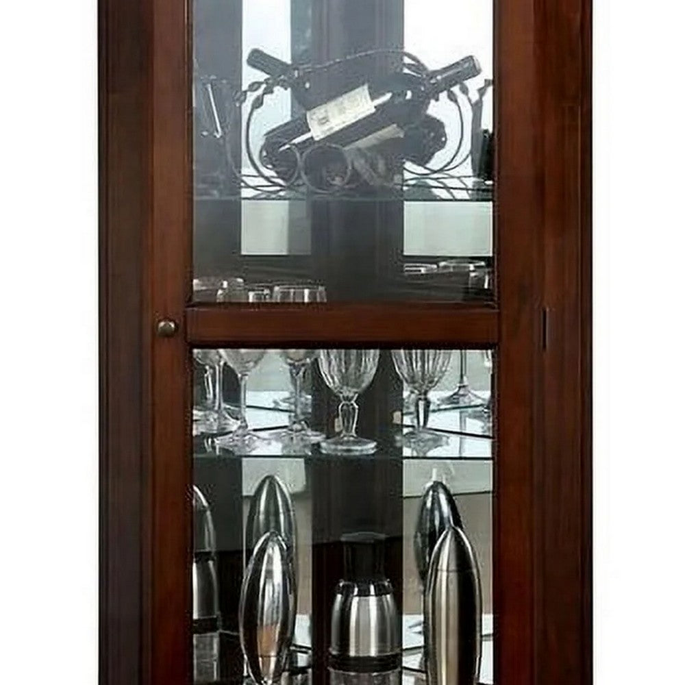 72 Inch Corner Curio Cabinet, 5 Shelves, Tempered Glass Door, Brown Wood By Casagear Home