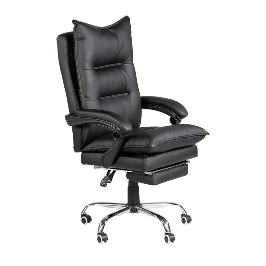 Elin 46 Inch Office Chair Recliner, Footrest, Black Faux Leather, Wheels By Casagear Home