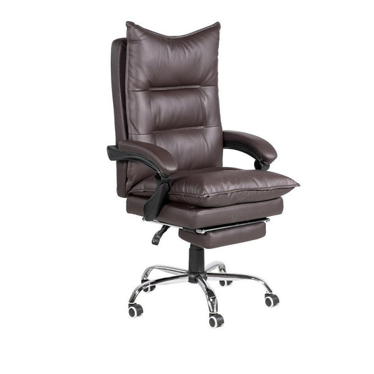 Elin 46 Inch Office Chair Recliner, Footrest, Brown Faux Leather, Wheels By Casagear Home