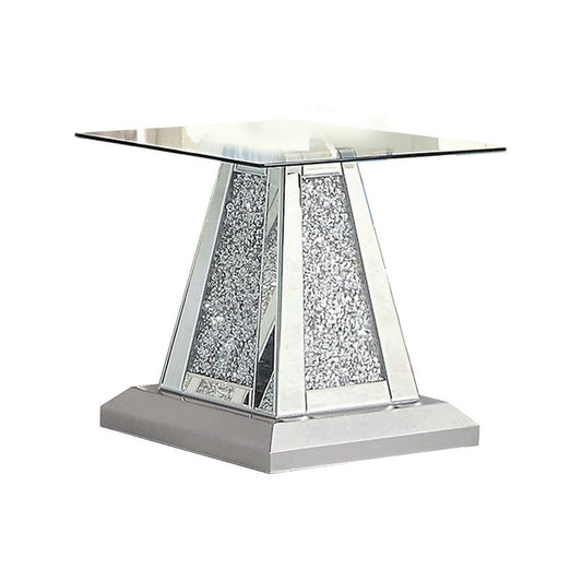 Rigo 24 Inch Accent End Table, Glass Top, Pedestal, Silver Acrylic Accents By Casagear Home