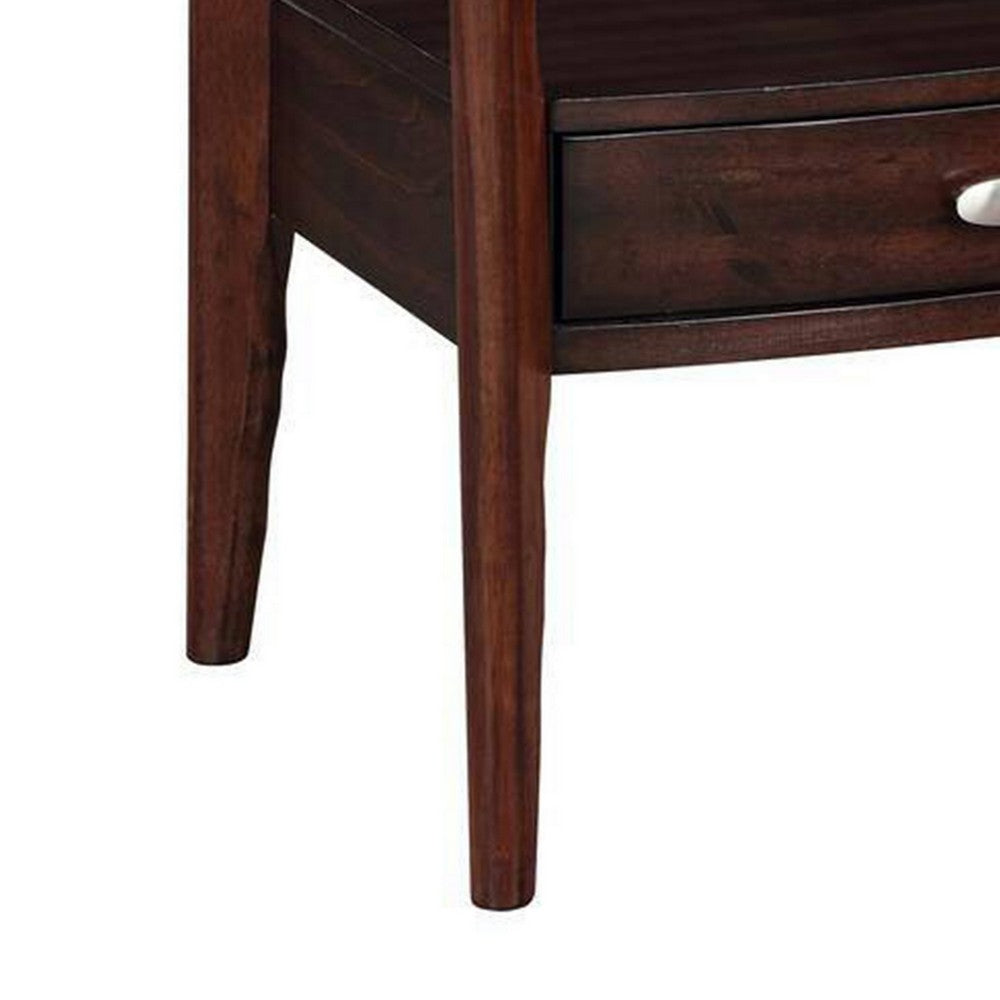 Ruen 27 Inch Side End Table, Glass Inset, Bottom Shelf, 1 Drawer, Brown By Casagear Home