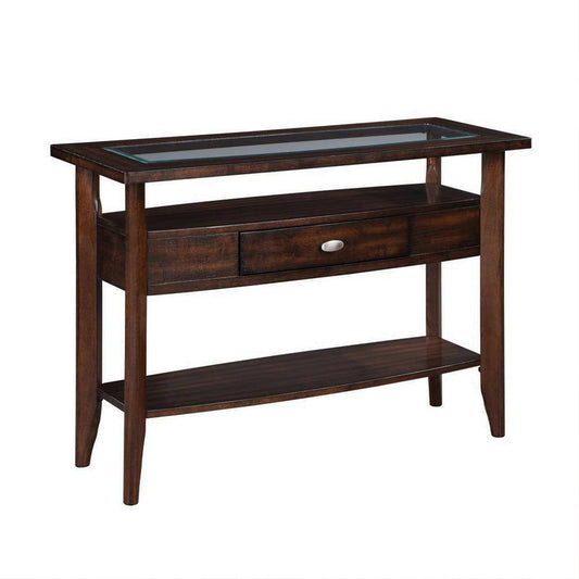 Ruen 44 Inch Sofa Table, Glass Inset Top, Open Shelf, Storage Drawer, Brown By Casagear Home