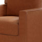 Heun 32 Inch Accent Chair, Soft Camel Brown Faux Leather, Square Track Arms By Casagear Home