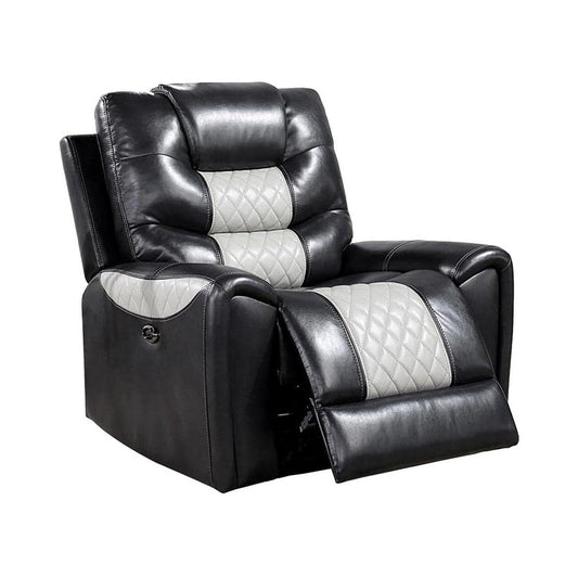 Leiz 40 Inch Power Recliner Chair, USB Port, Gray and Black Faux Leather By Casagear Home