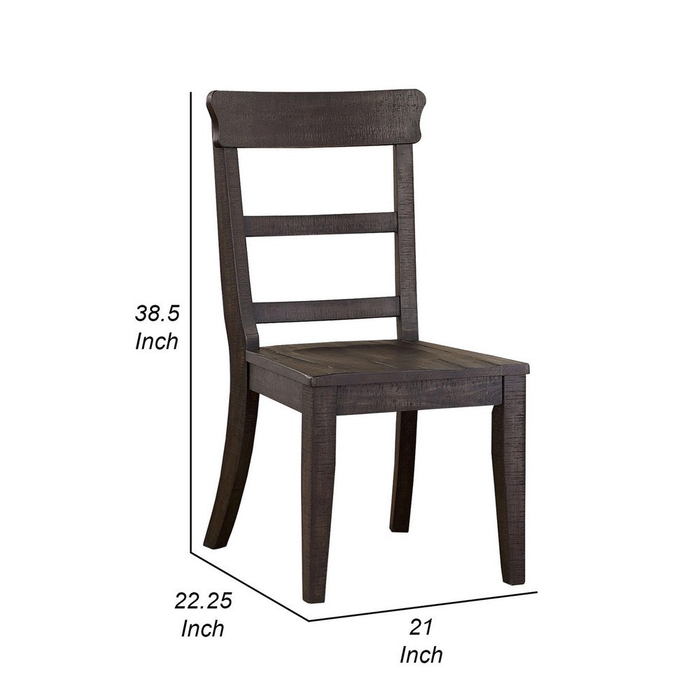 Lase 22 Inch Dining Side Chair Set of 2, Ladder Back, Antique Black Wood By Casagear Home
