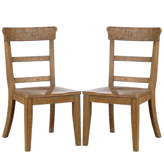 Lase 22 Inch Dining Side Chair Set of 2, Ladder Back, Natural Brown Wood By Casagear Home