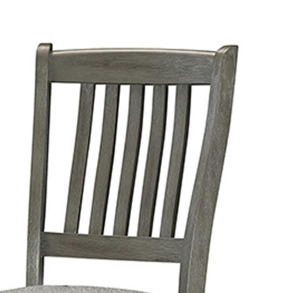 26 Inch Counter Height Chair Set of 2, Slat Back, Gray Wood, Fabric Seat By Casagear Home