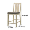 26 Inch Counter Height Chair Set of 2, Slat Back, Gray Seat, White Wood By Casagear Home