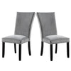 28 Inch Dining Side Chair Set of 2, Padded Gray Flannelette, Black Wood By Casagear Home