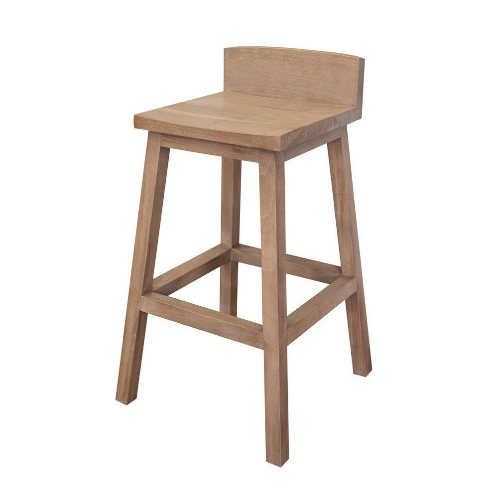 Umey 30 Inch Barstool Set of 2, Square Seat, Low Backrest, Brown Wood By Casagear Home