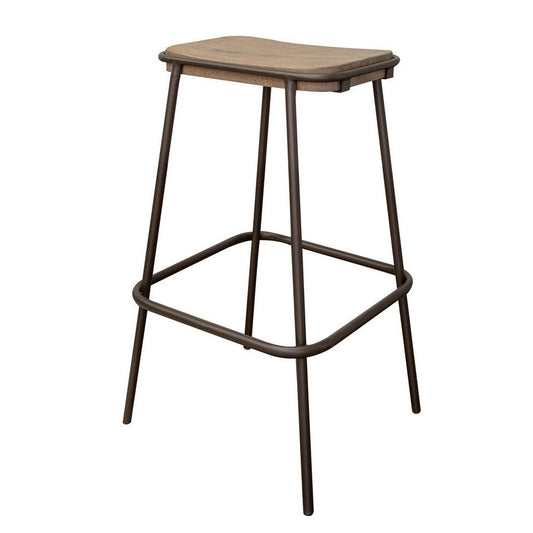 Umey 30 Inch Barstool, Footrest, Metal Frame, Solid Brown Mango Wood Top By Casagear Home