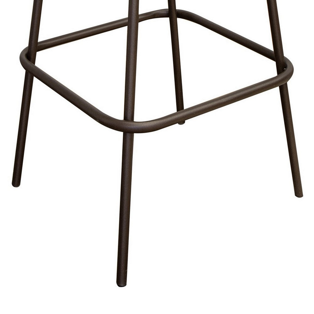 Umey 30 Inch Barstool, Footrest, Metal Frame, Solid Brown Mango Wood Top By Casagear Home