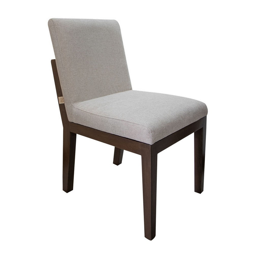 Umey 23 Inch Side Dining Chair Set of 2, Beige Fabric, Brown Solid Wood  By Casagear Home