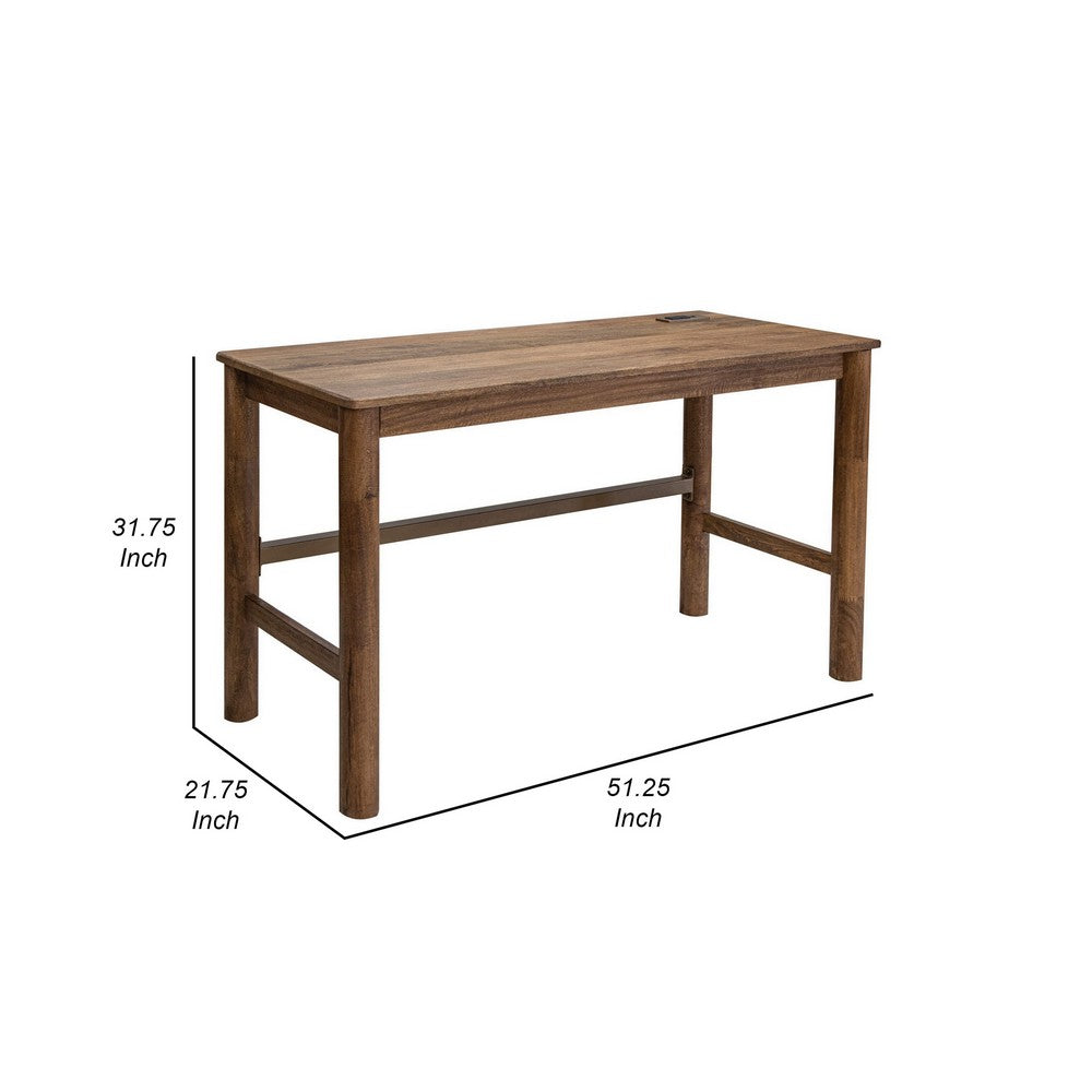 Olum 51 Inch Desk, Rectangular Top, Solid Mango Wood Frame, Towny Brown By Casagear Home