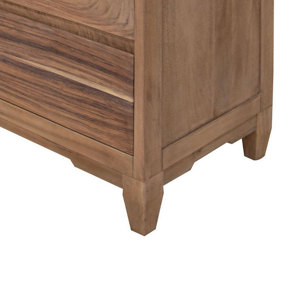 Neuv 42 Inch Tall Dresser Chest, 3 Drawers, Natural Brown Solid Mango Wood By Casagear Home