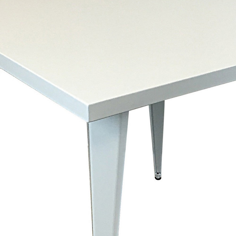 Oran 32 Inch Dining Table, Square Metal Top, Tapered Legs, White Finish By Casagear Home