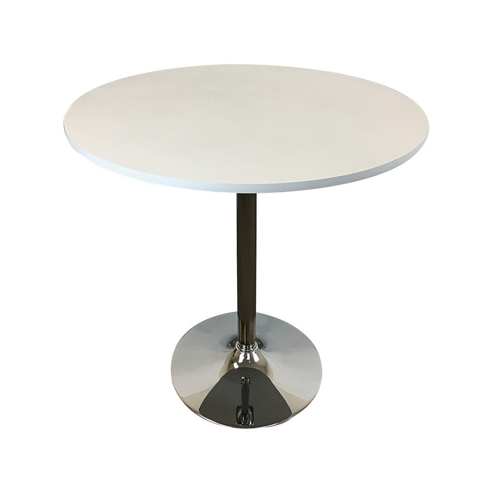 Mari 36 Inch Counter Height Table, White Round Top and Stainless Steel Base By Casagear Home