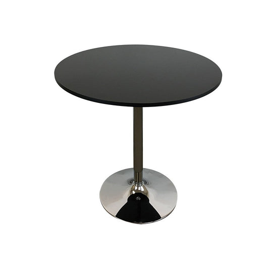Mari 36 Inch Dining Table, Smooth Black Round Top and Stainless Steel Base By Casagear Home