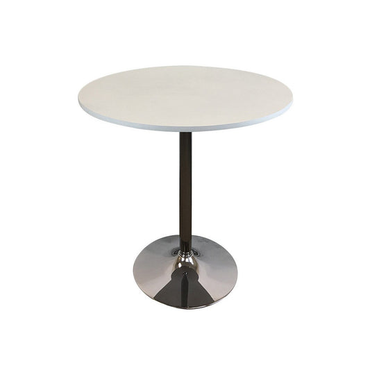 Mari 36 Inch Dining Table, Smooth White Round Top and Stainless Steel Base By Casagear Home