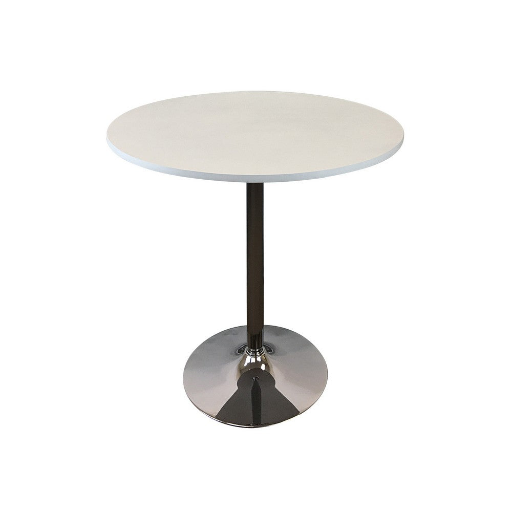 Mari 36 Inch Dining Table, Smooth White Round Top and Stainless Steel Base By Casagear Home