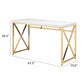 Gracie 47 Inch Desk, White Rectangular Top, Metal Legs in Gold Finish By Casagear Home