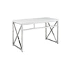 Gracie 47 Inch Desk, White Rectangular Top, Metal Legs in Chrome Finish By Casagear Home