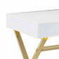 Gracie 47 Inch Desk, White Rectangular Top, 2 Drawers, Gold Metal Legs By Casagear Home