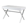Gracie 47 Inch Desk, White Rectangular Top, 2 Drawers, Chrome Metal Legs By Casagear Home