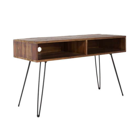 48 Inch Writing Desk, Industrial Style, 2 Brown Wood Shelves, Metal Legs By Casagear Home