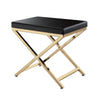 Myra 21 Inch Accent Stool, Gray Faux Leather, Gold Finished Cross Legs By Casagear Home