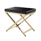 Myra 21 Inch Accent Stool, Black Faux Leather, Gold Finished Cross Legs By Casagear Home