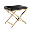 Myra 21 Inch Accent Stool, Black Faux Leather, Gold Finished Cross Legs By Casagear Home