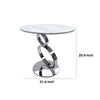 Tiyo 22 Inch Accent End Table, White Round Sintered Stone Top, Silver Steel By Casagear Home