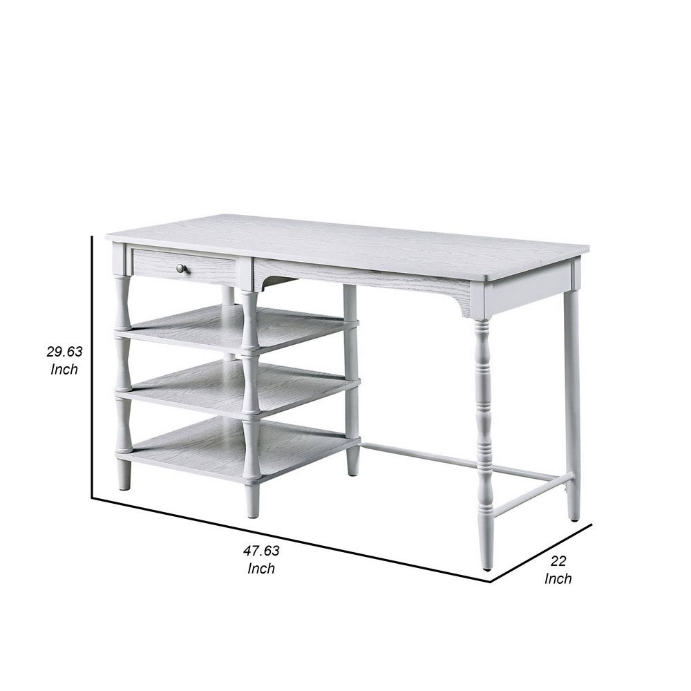 Gia 48 Inch Writing Desk, 1 Drawer, 3 Shelves, Metal, White Wood Frame By Casagear Home